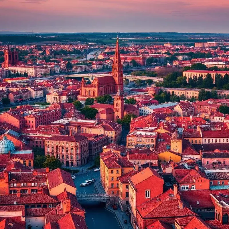 Vue aérienne de Toulouse, la Ville Rose, avec ses bâtiments en briques roses caractéristiques